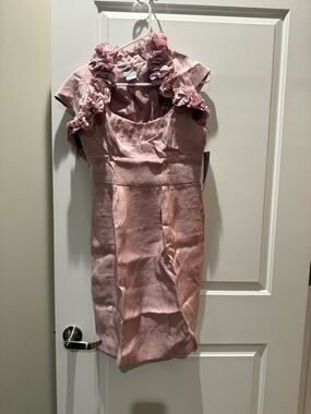 London Times Dusty Pink Ruffle-Trim Formal Dress